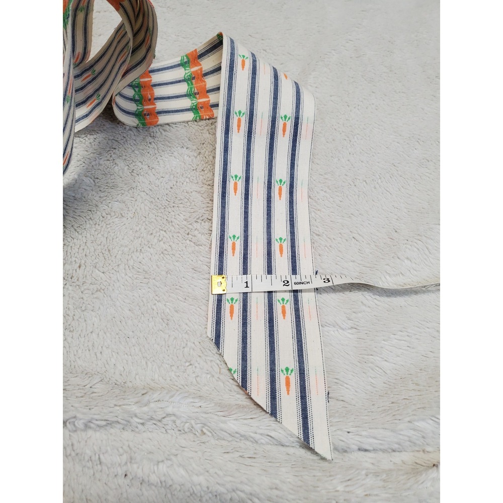 Vintage Country Blue White Ticking Striped Carrots Woven Fabric Ribbon 11.5 Yard - Picture 3 of 6